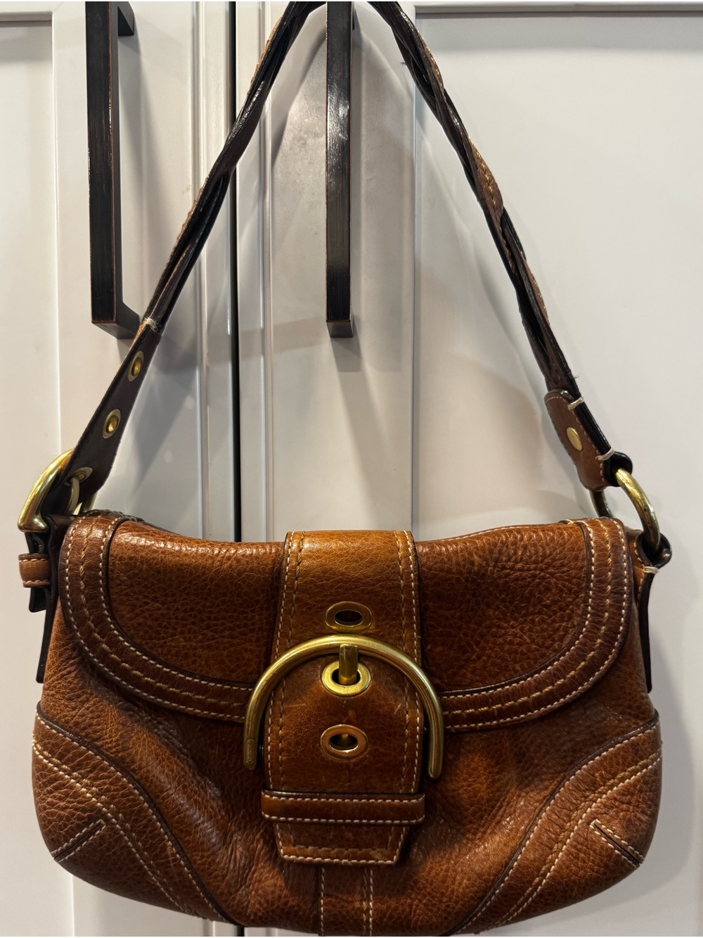 COACH 10317 Soho Braided Flap Shoulder Bag Brown Leather Hobo Y2K 00s Vintage